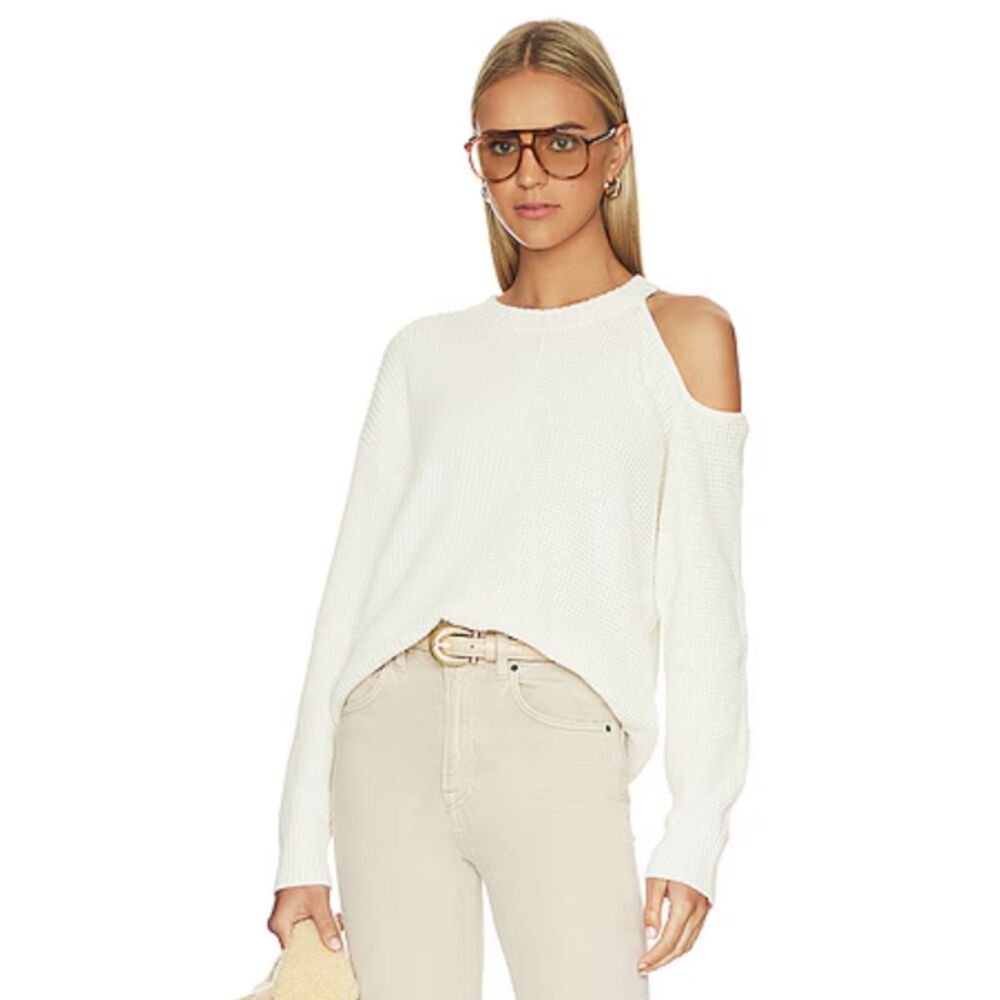 PISTOLA Eva Cold Shoulder Sweater Off White Chunky Knit Size Small